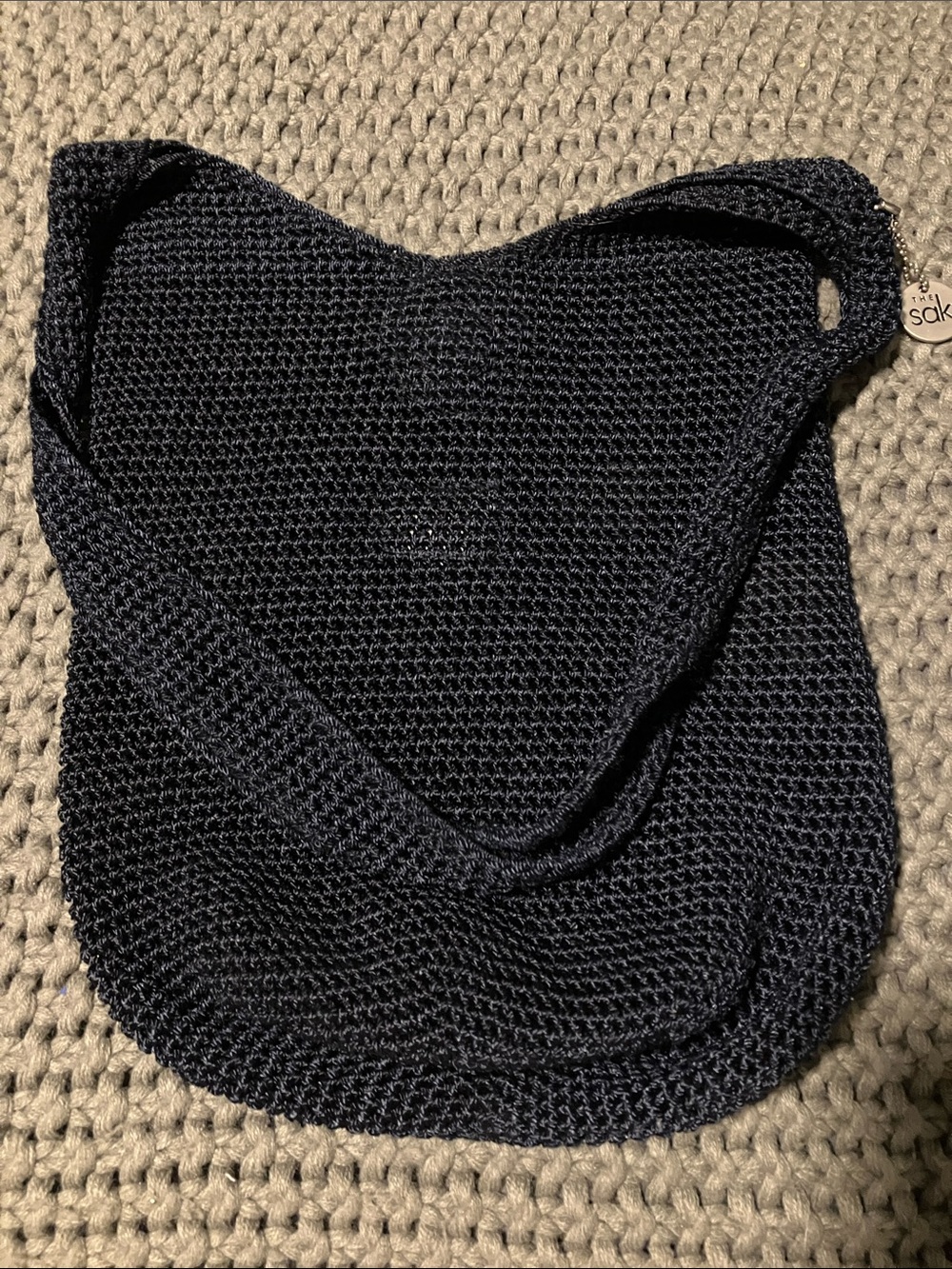 The Sak Navy Crocheted Bucket Bag